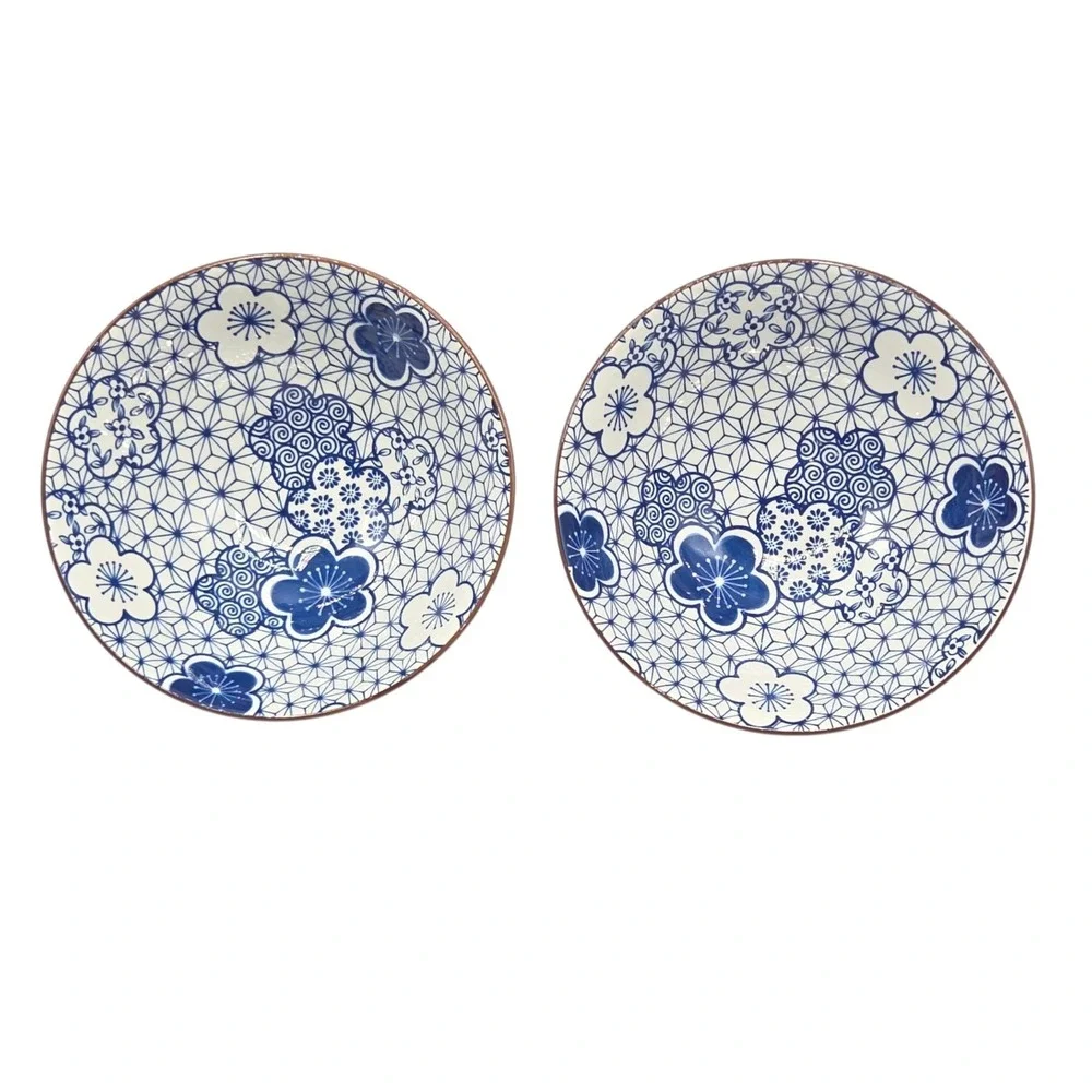 SH Home Blue Floral Ceramic Ramen Noodle Bowl Set of 2 With Chopsticks And Spoon